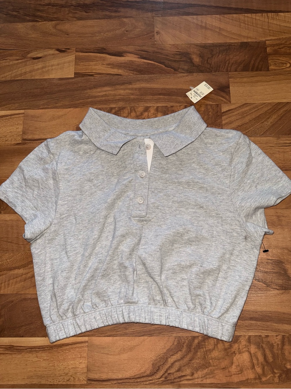 Aerie Offline Girls' Light Gray Polo Crop Top - Casual Short Sleeve